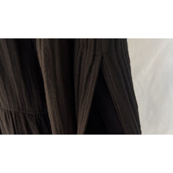 Xirena Black Tiered Mini Dress V Neck Flutter Sleeves Bow Drawstring Flowy Gauze - Picture 3 of 9